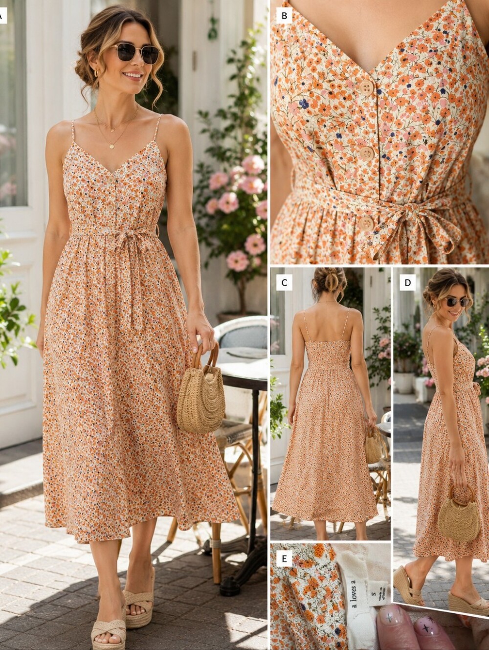 A Loves A Floral Midi Dress Size Small Tie Waist Cami Sundress